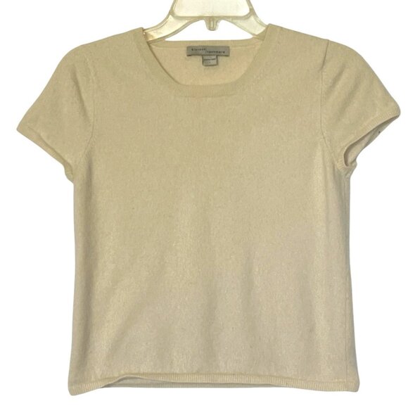 Kinross Ivory Cream 100% Cashmere Short Sleeve Sweater Pullover Top - Picture 1 of 6